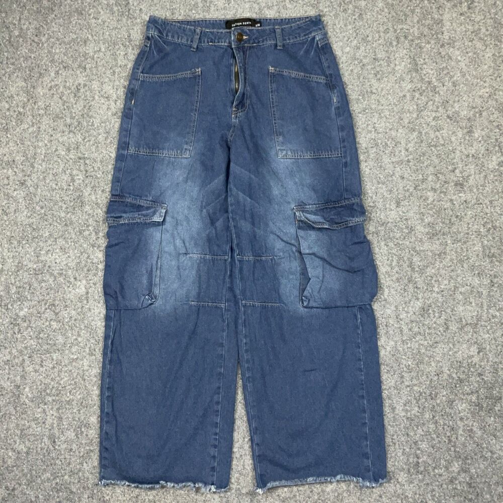 refuge Denim Jeans Womens Size M Blue Cargo Wide Leg Grunge Street wear Hip Hop